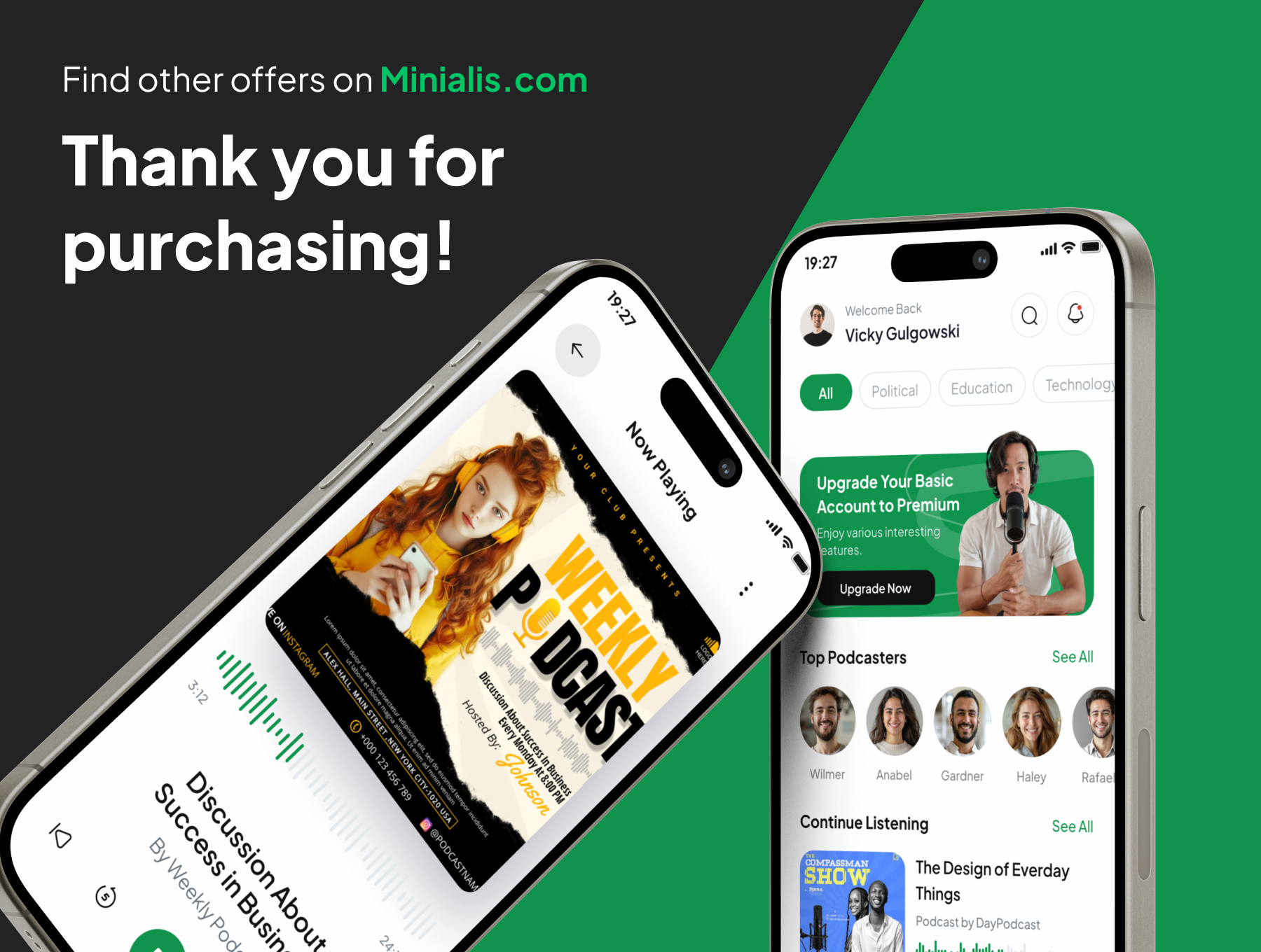 60+屏简约精美在线播客听书流媒体广播软件小程序界面模板 Podium - Podcast  App Ui Kits_FSAYNP