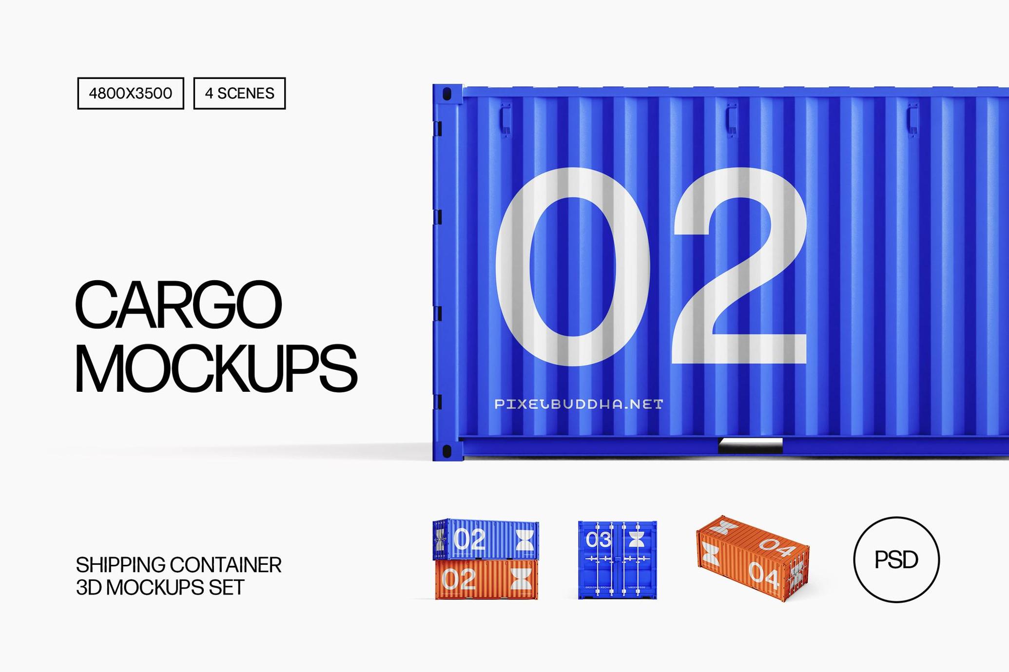 4个高级逼真货运集装箱营销广告样机模型 Cargo: Shipping Container Mockups_b0uXBd