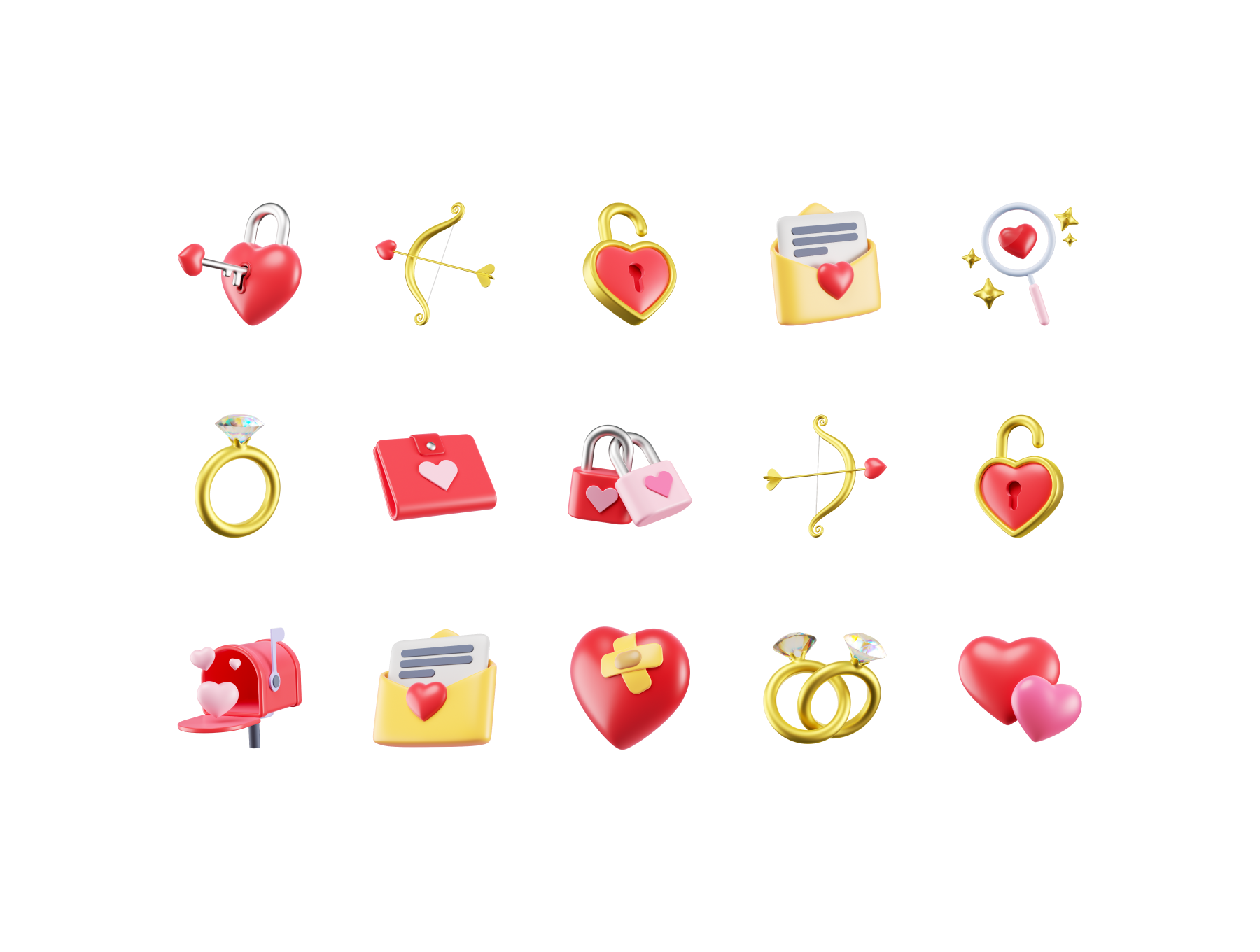 96个常用精美爱心爱意钻戒丘比特之箭情人节主题3D图标包 Valentine 3D icons, Iconly Pro_img_1