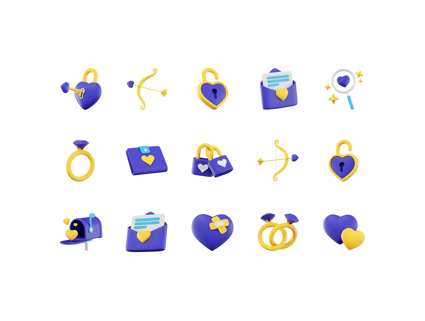 96个常用精美爱心爱意钻戒丘比特之箭情人节主题3D图标包 Valentine 3D icons, Iconly Pro_img_1