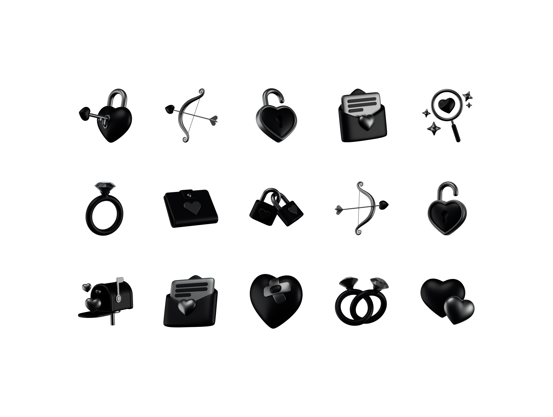 96个常用精美爱心爱意钻戒丘比特之箭情人节主题3D图标包 Valentine 3D icons, Iconly Pro_img_1