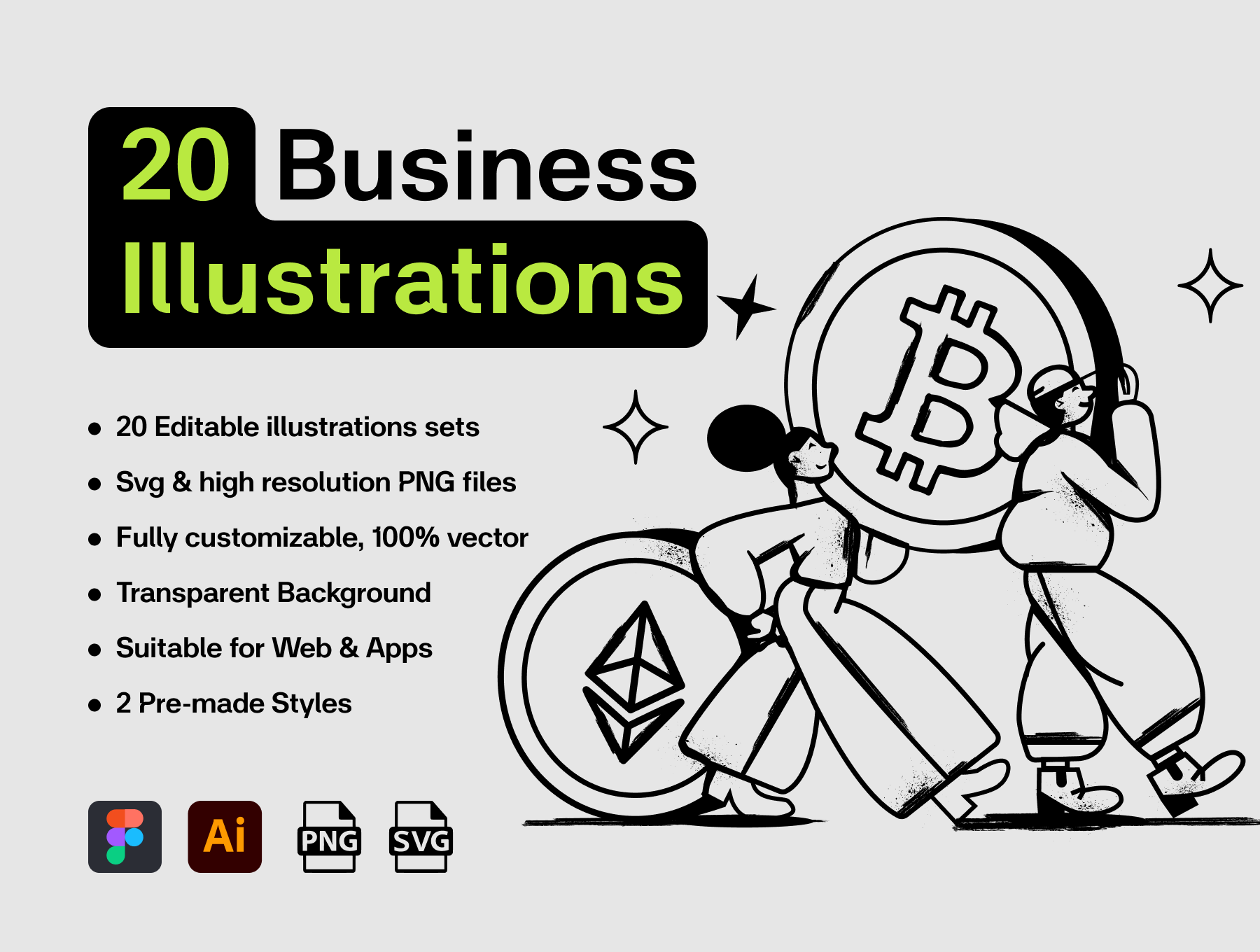 20个创意多用途商业营销比特币金融团队工作类矢量手绘插画 20 Business illustrations_img_1