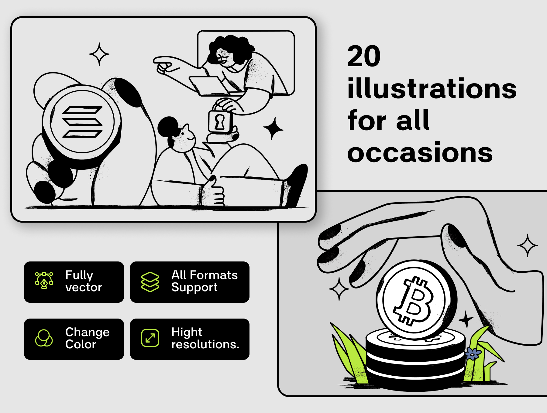 20个创意多用途商业营销比特币金融团队工作类矢量手绘插画 20 Business illustrations_img_1