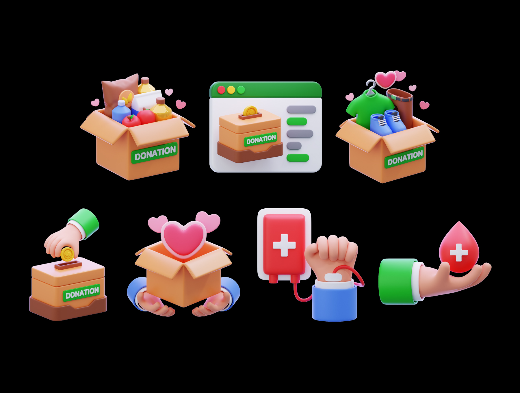 15款温馨有爱慈善衣物捐赠救助相关3D图标素材 Charity & Donation 3D Icon Pack_NUu8ty