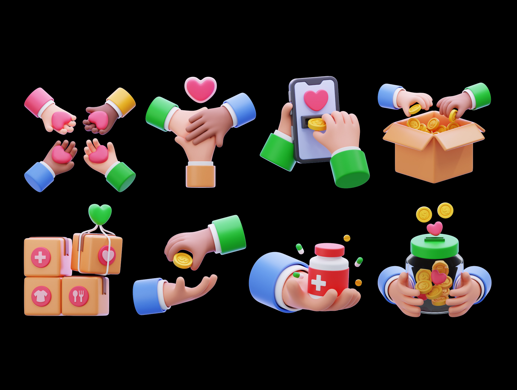 15款温馨有爱慈善衣物捐赠救助相关3D图标素材 Charity & Donation 3D Icon Pack_jwf9N4