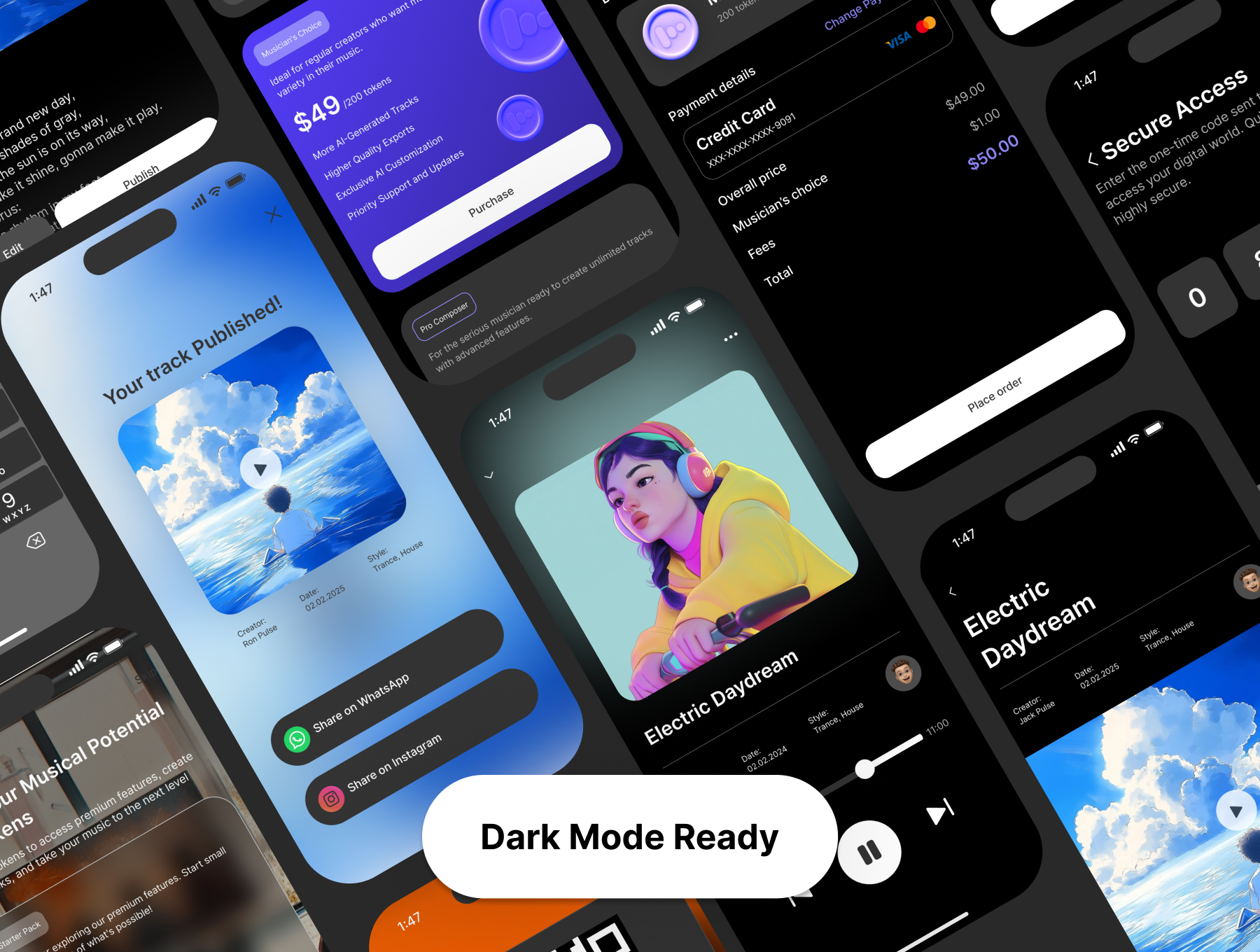 80+屏人工智能生成音乐旋律音乐制作应用APP界面模板 Rhythm AI - AI Music Creation App UI Kit_img_1
