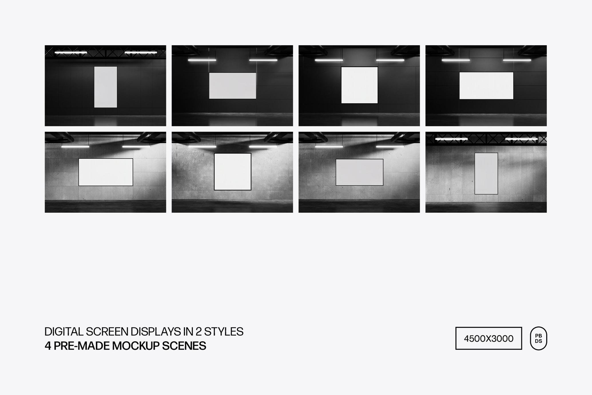 4款逼真地铁走廊场景数字屏幕广告展牌灯箱 Digital Screen Display Mockups_BSNa1l