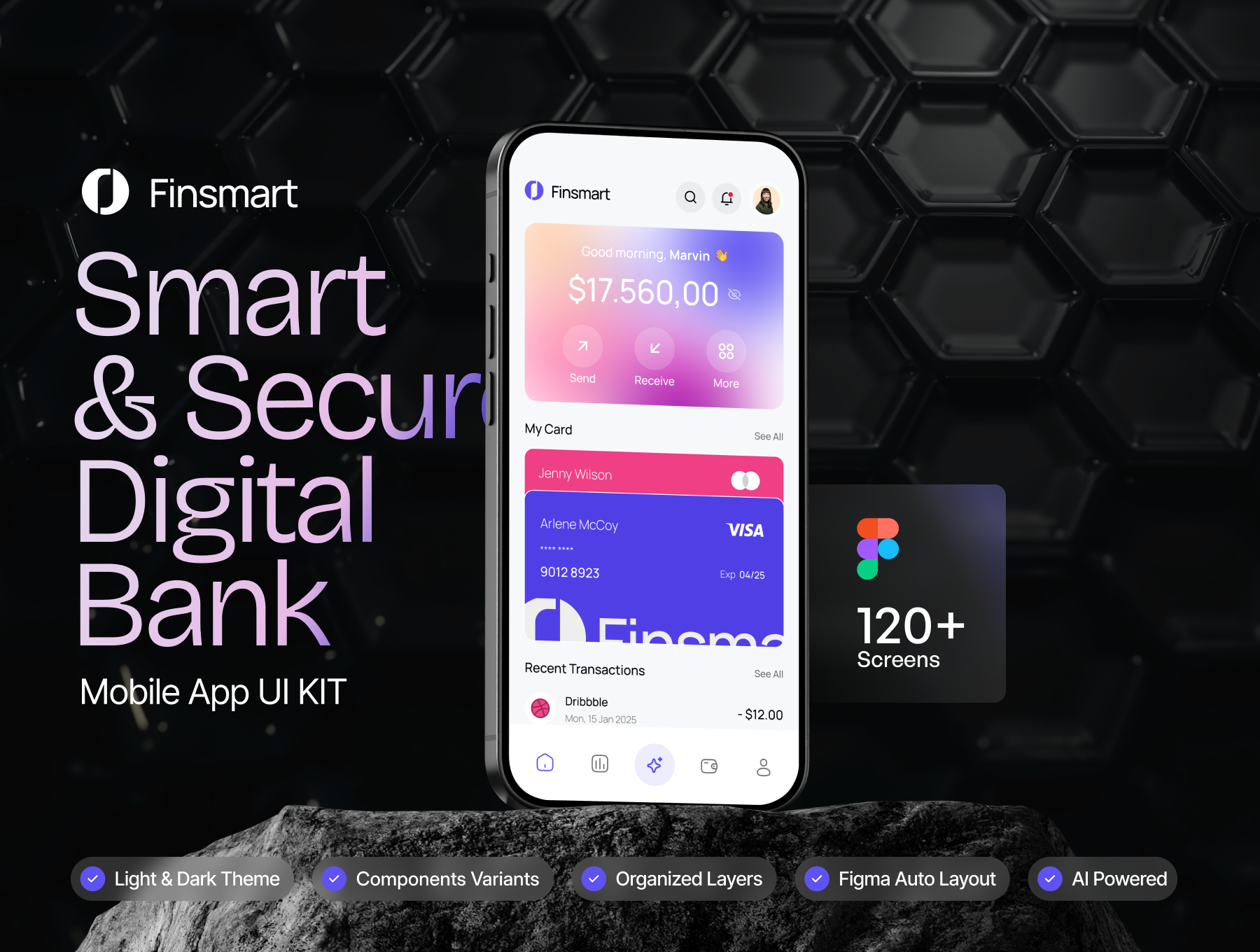 120+屏智能安全数字银行钱包财务金融APP界面UI套件 Finsmart - Smart & Secure Digital Bank Mobile App UI KIT_qEgk4S