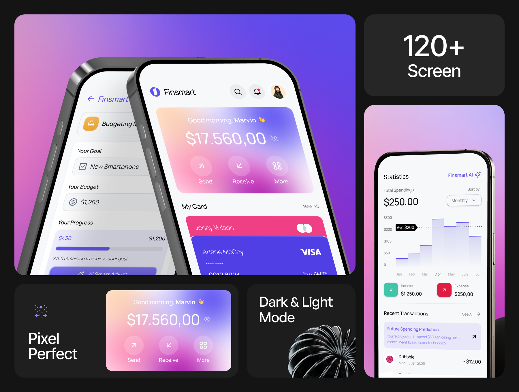 120+屏智能安全数字银行钱包财务金融APP界面UI套件 Finsmart - Smart & Secure Digital Bank Mobile App UI KIT_KmOGa1