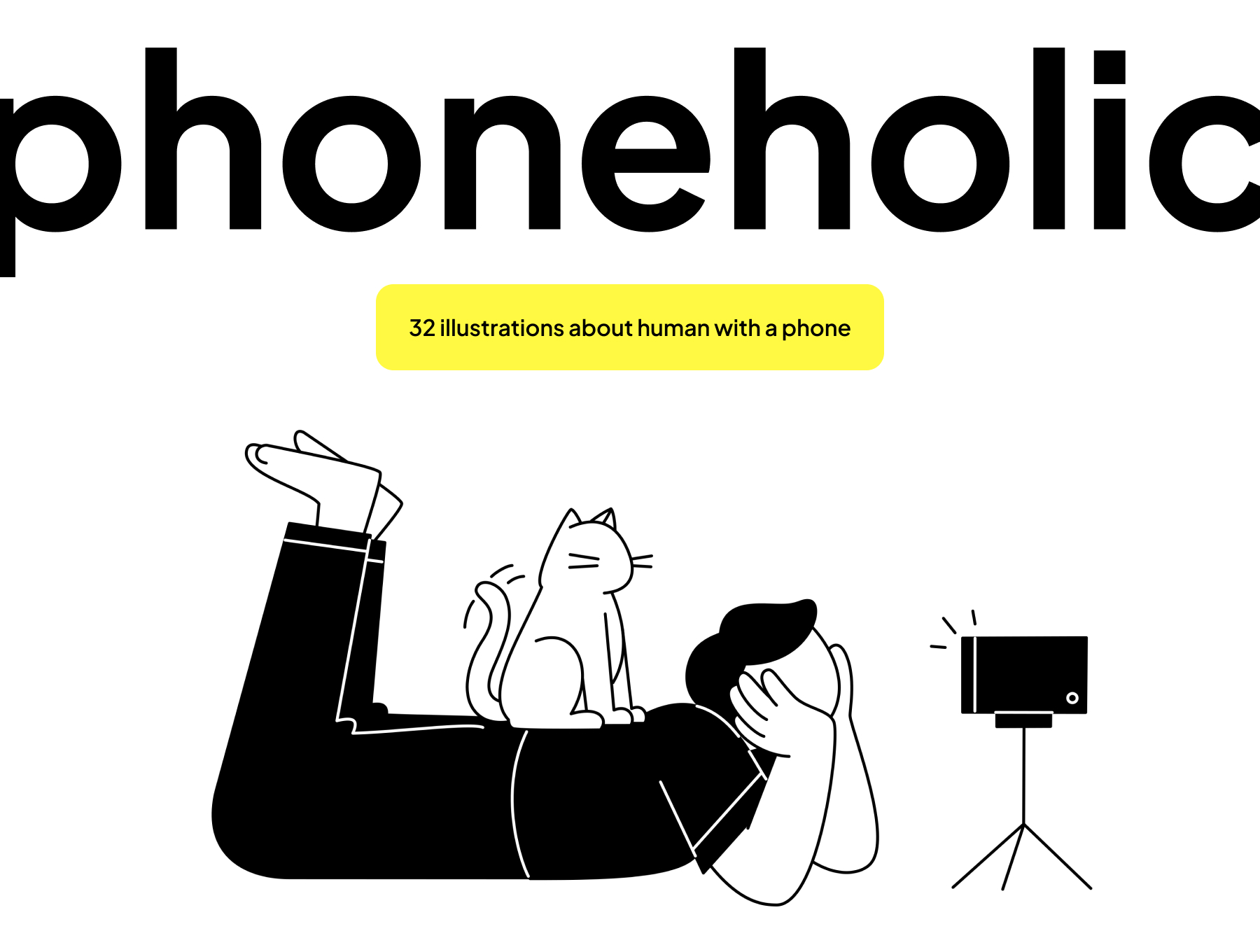 32张运动自拍手机自拍刷手机人与手机互动关系矢量手绘插画集 Phoneholic_Mzo44r