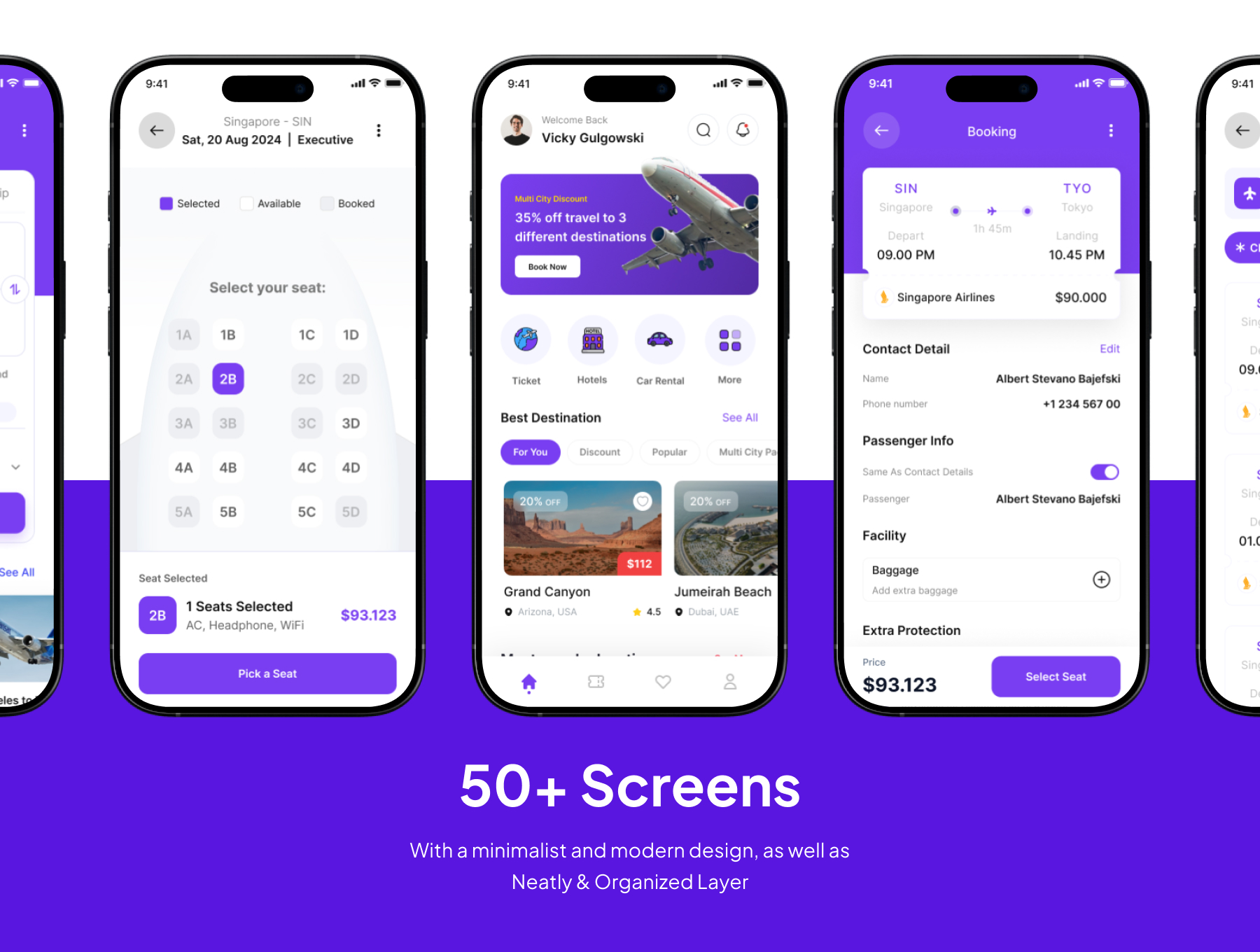 50+屏高级简约机票酒店预定票务查询预定平台应用UI套件 FlyGo - Flight Booking Ticket Premium UI KIts Apps_93yE1n