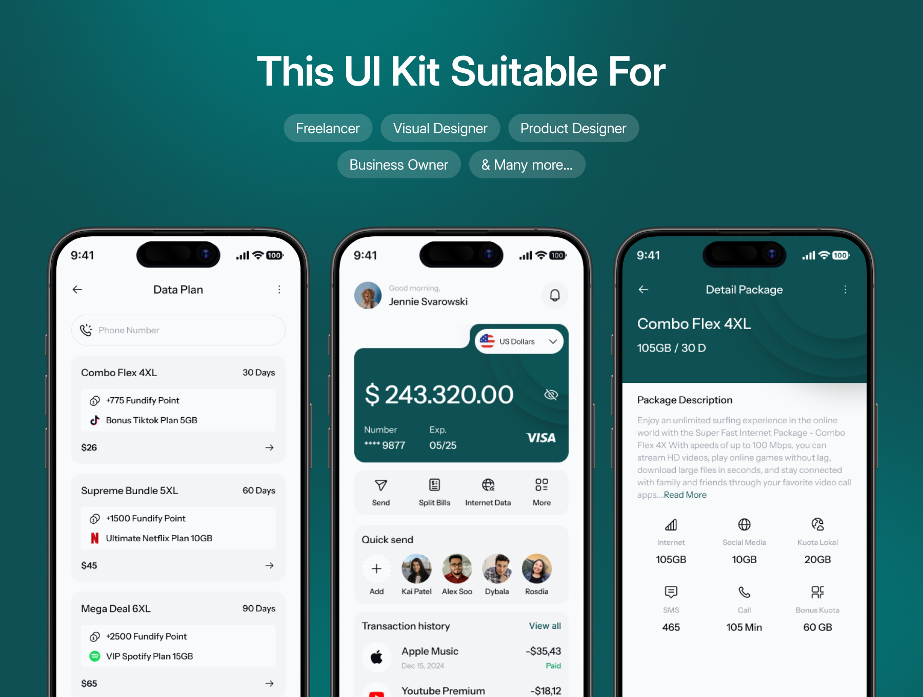 100+屏专业双配色电子钱包金融银行支付APP界面模板 Fundify - E-Wallet Mobile App UI Kit_img_1