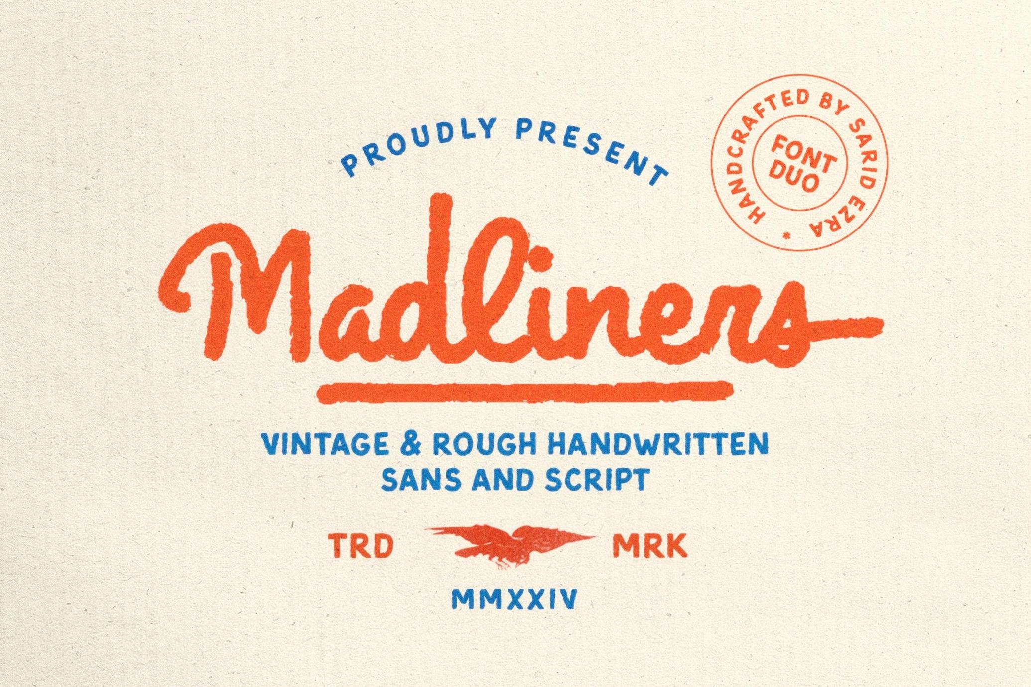 复古粗犷粗糙手写字体双重搭配，打造原始艺术风格 Madliners — Rough Font Duo_3zVsRd