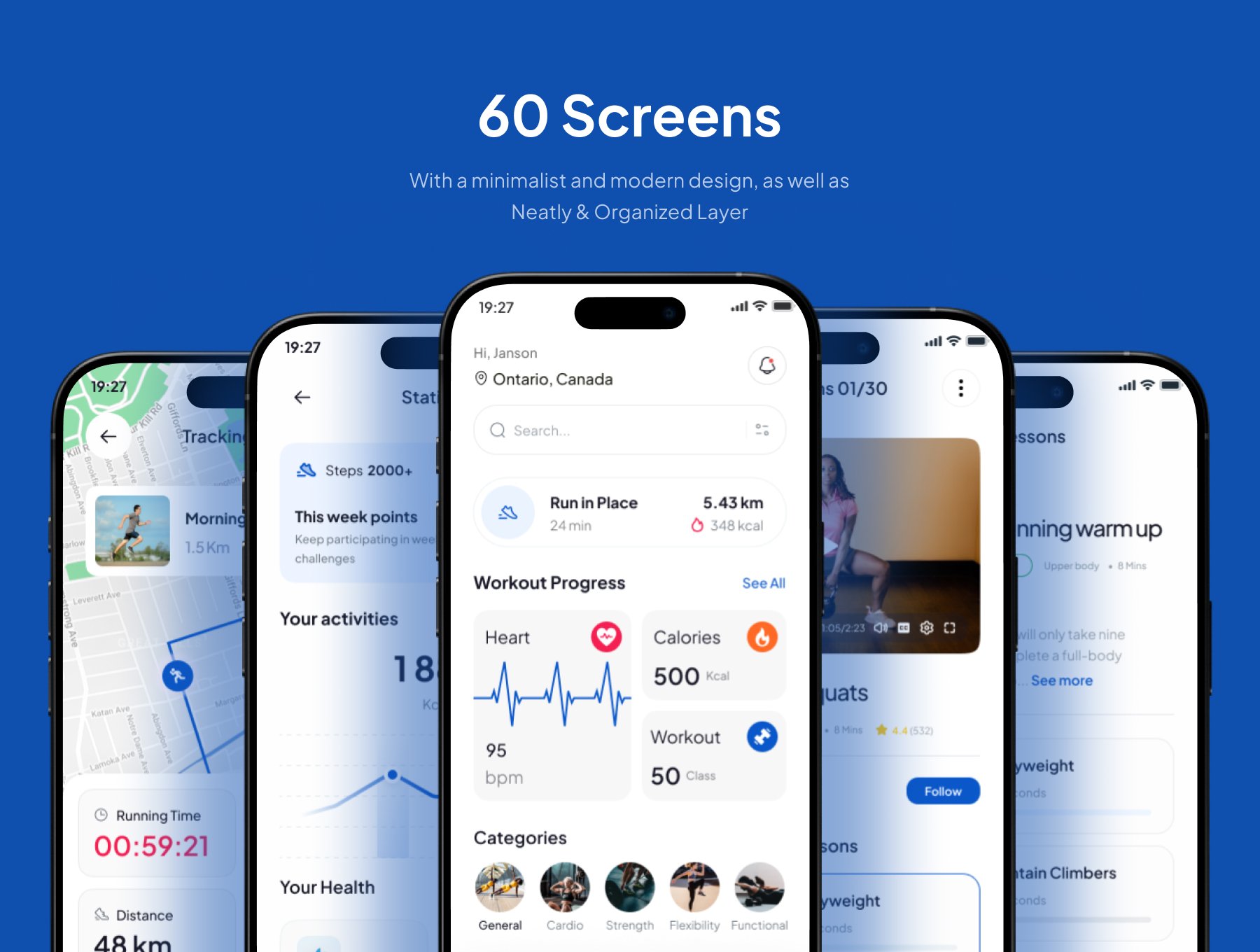 50+屏高端健身课程锻炼计划应用UI套件 BodyBeat - Workout Mobile App UI Kit_Yu8exG
