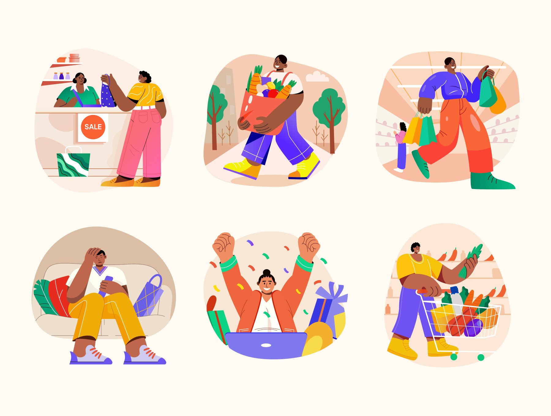 60款购物打折促销清仓特卖店铺宣传矢量手绘插画  Shopping and Sale Vector Set_LfFjuB