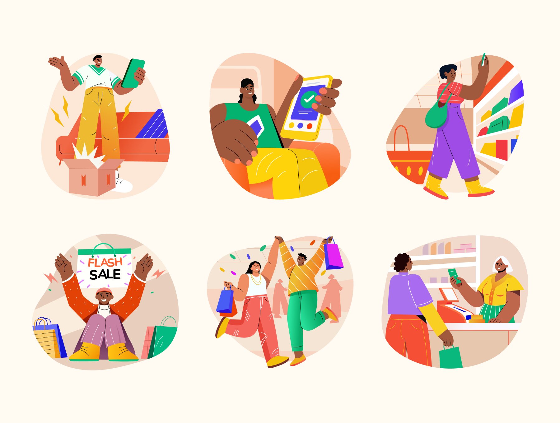 60款购物打折促销清仓特卖店铺宣传矢量手绘插画  Shopping and Sale Vector Set_8Dir7g