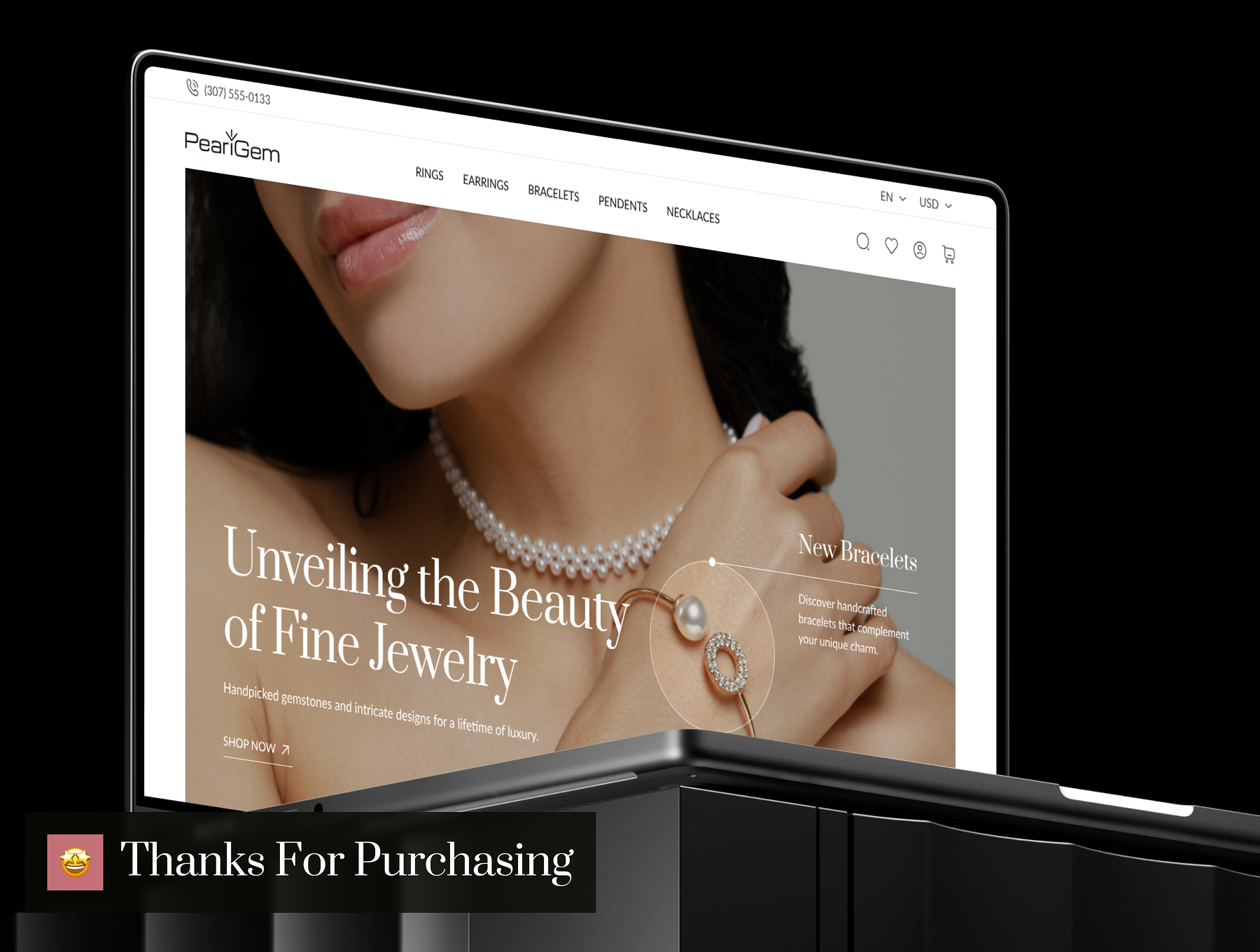 50+ 屏时尚简约高端响应式珠宝首饰奢侈品电子商城Web界面模板 PearlGem - Jewelry Ecommerce Website UI Kit_img_1