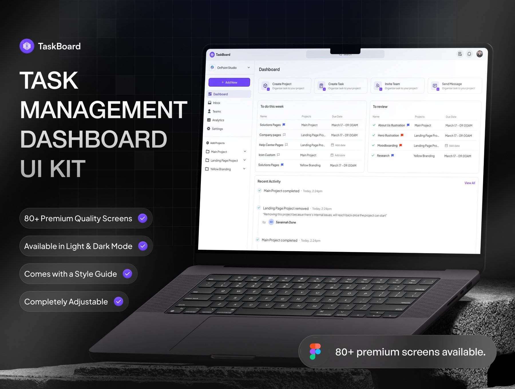 80+屏高级简约专业双配色任务管理仪表盘行程管理WEB UI套件 TaskBoard - Task Management Dashboard UI KIT_9oSxk1