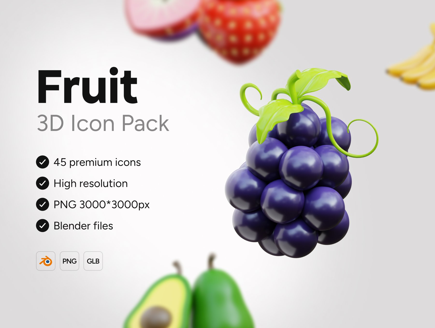 45款高品质西瓜哈密瓜榴莲橘子木瓜等3D水果图标  3D Fruit Icons_9nIlaw