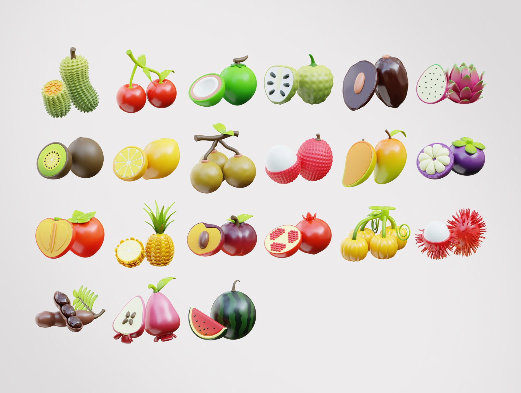 45款高品质西瓜哈密瓜榴莲橘子木瓜等3D水果图标  3D Fruit Icons_i1o3X3