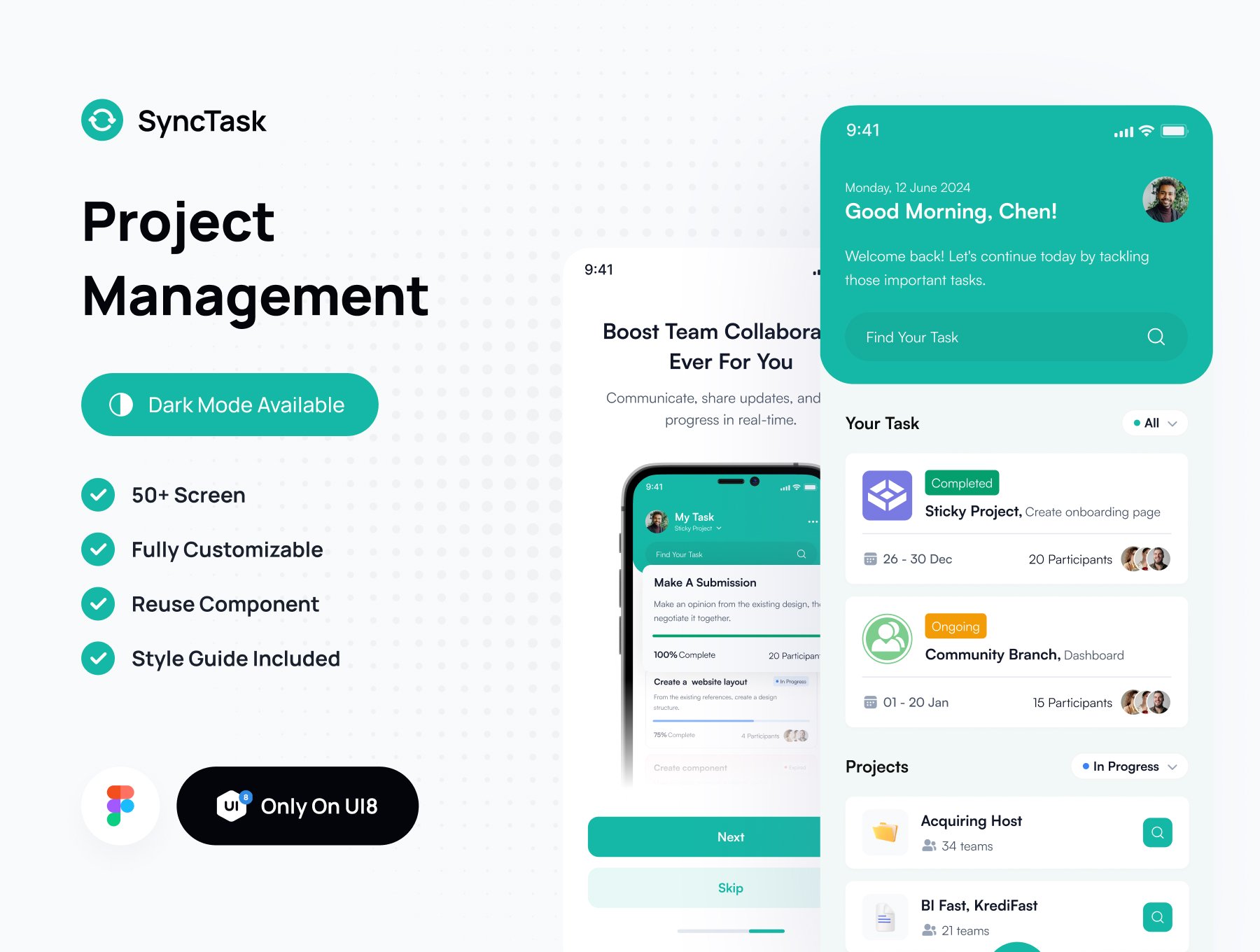 50+屏简约高效项目管理团队协作任务进度追踪平台 UI 套件 | SyncTask - Project Management UI Kit_img_1