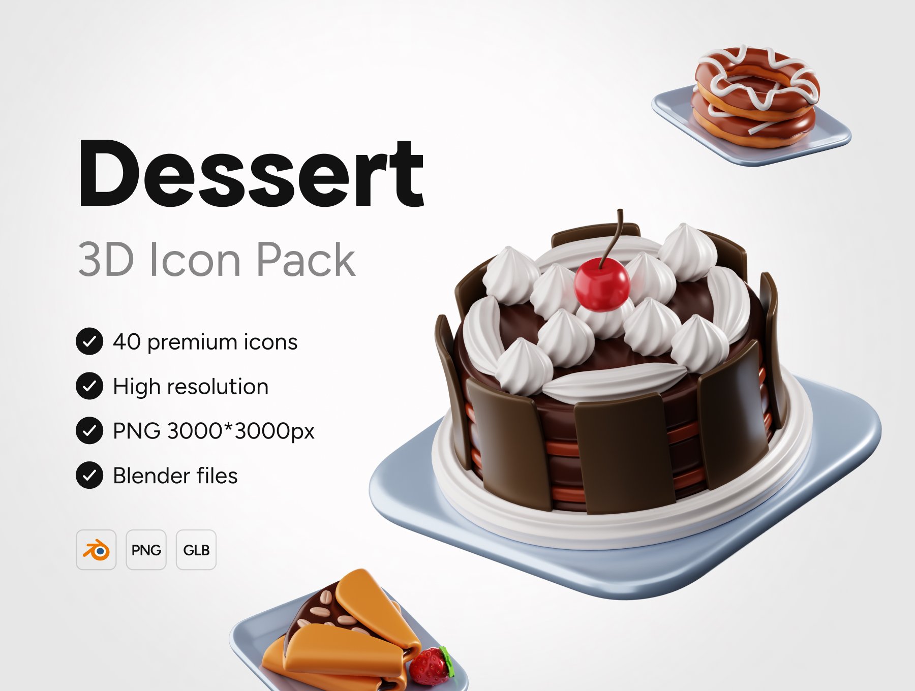 🍰 40款卡通蛋糕面包巧克力果汁棒棒糖等3D甜点图标合集 🍩 | 3D Dessert Icons_img_1