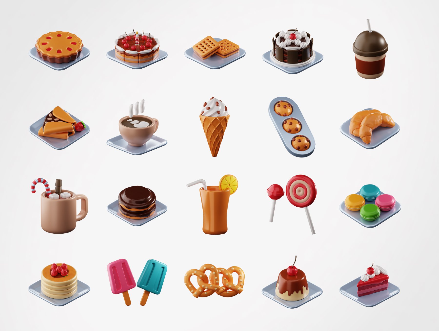 🍰 40款卡通蛋糕面包巧克力果汁棒棒糖等3D甜点图标合集 🍩 | 3D Dessert Icons_img_1