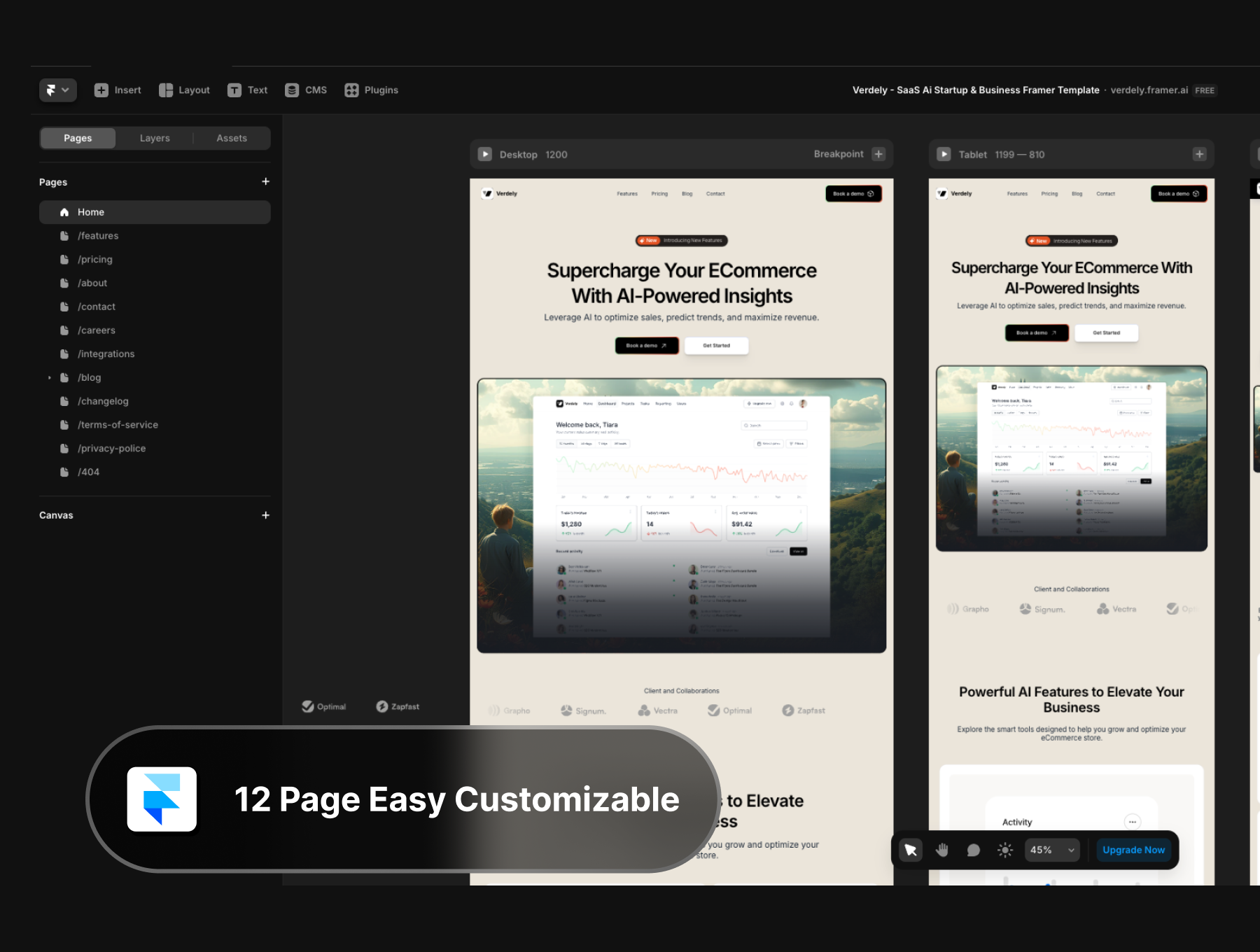 12页现代简约时尚SaaS AI初创公司&商业Framer模板，助力高转化官网搭建  Verdely - Landing Page Ai Startup Template_60n8BN