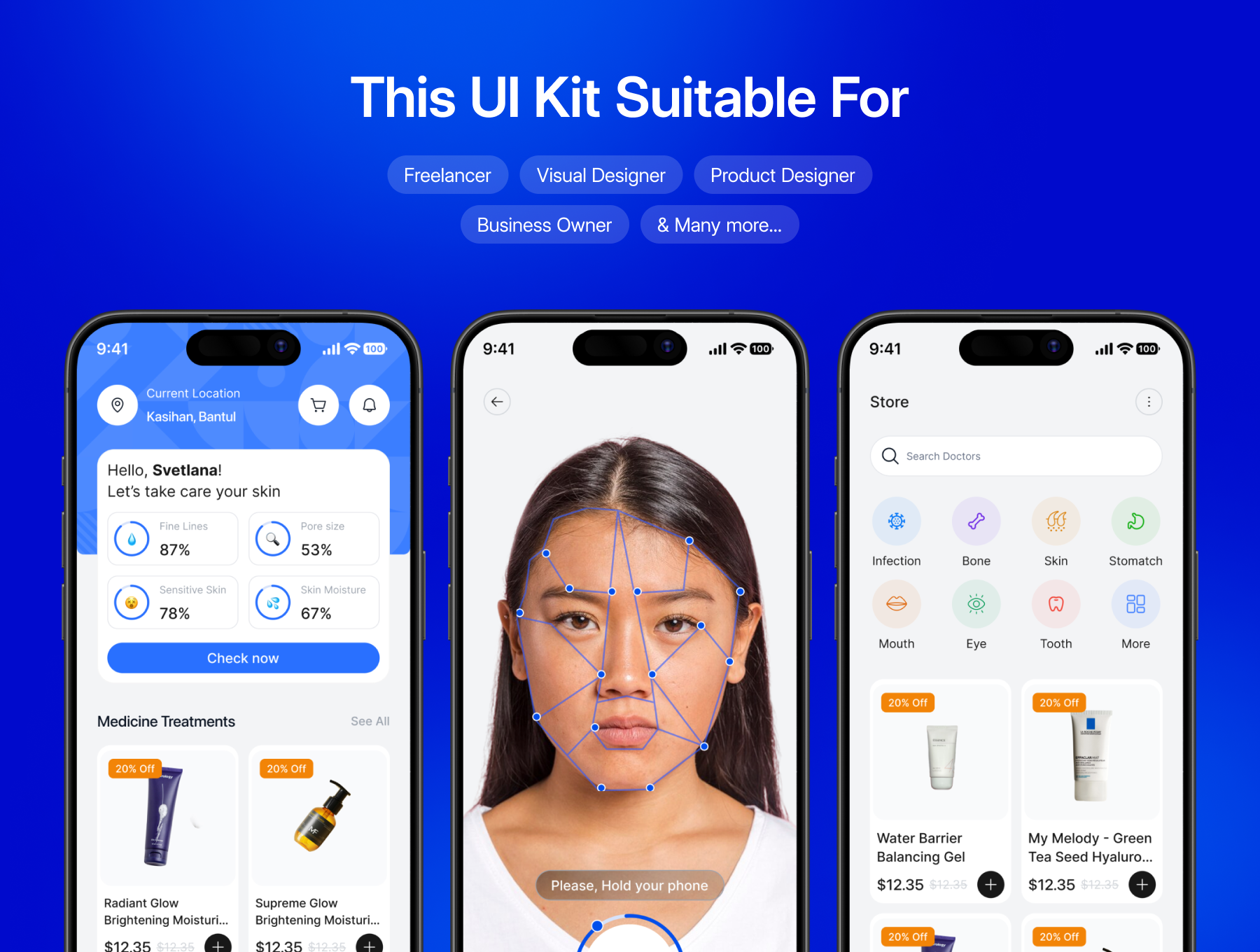 80+ 屏专业医疗健康管理医疗用品购物商店APP UI界面模板 |  Vitalia - Healthcare Mobile App UI Kit_img_1