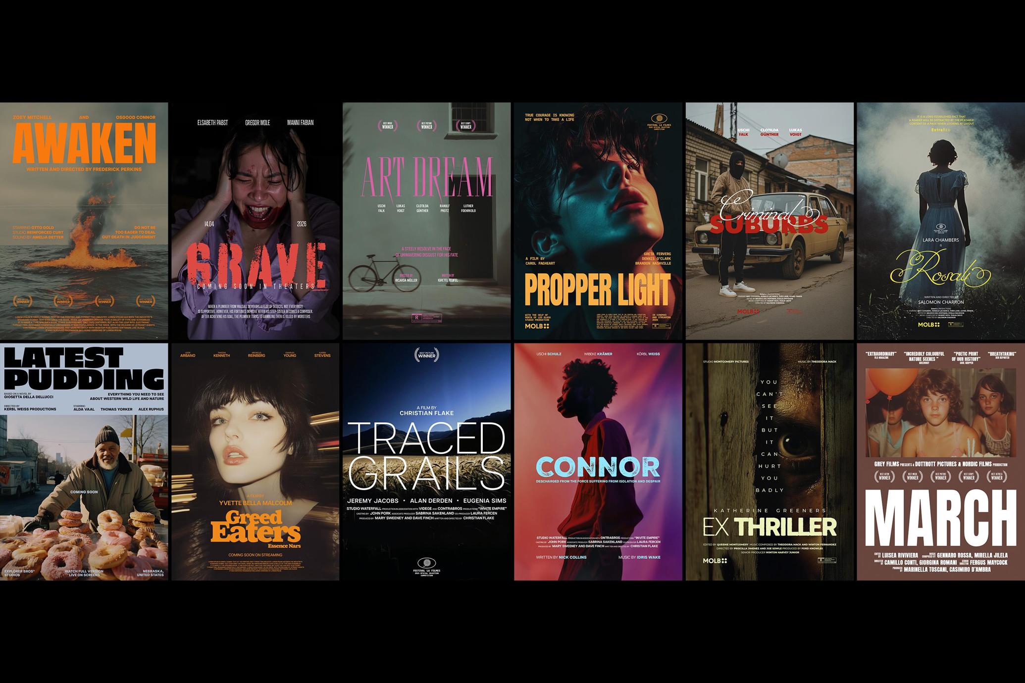 12款逼真电影海报墙面海报褶皱纹理PSD模型 Movie Posters Collection_lPrKP2