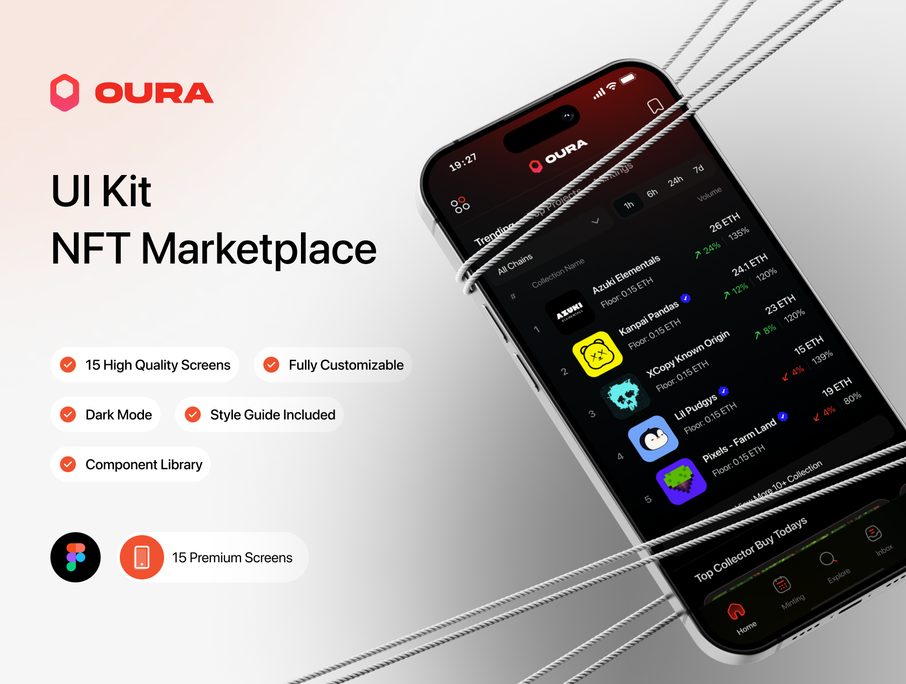 15屏区块链NFT交易平台钱包金融APP界面模板|OURA | NFT Marketplace_vOxBts