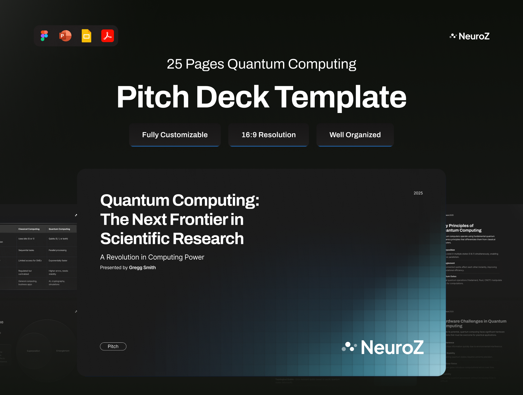 25页高端简约科技风演讲创业品牌宣传路演PPT模板| Pitch Deck Quantum Computing - NeuroZ_WcZ8JZ