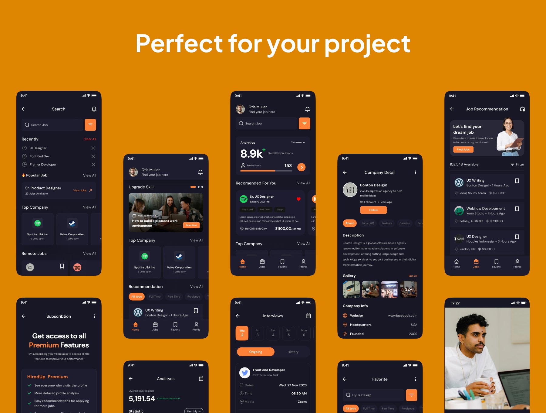 50+屏简约招聘猎头企业招聘求职应用界面套件 | HiredUp - Jobs Seeker App IOS UI Kits_m2mD9j