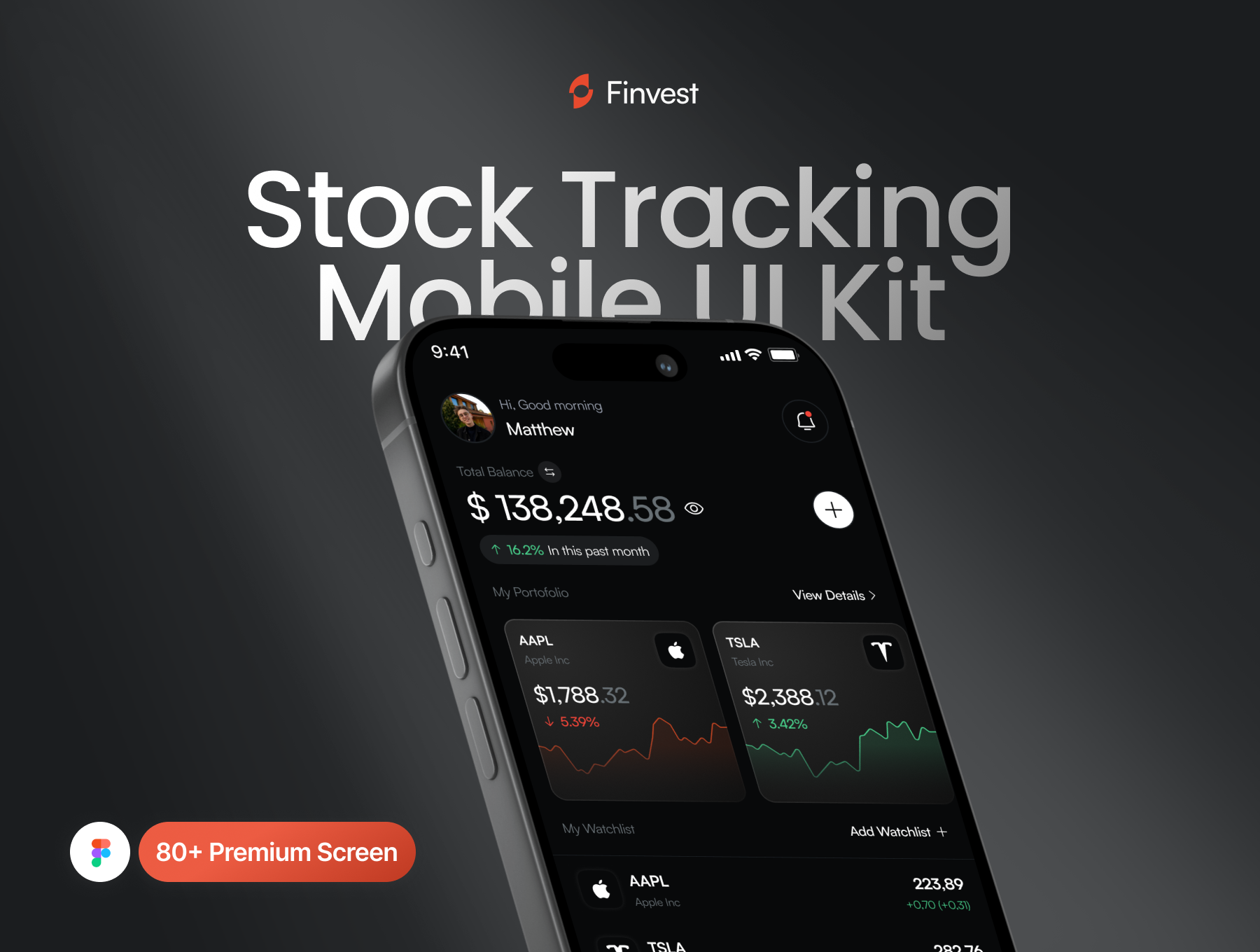 80+屏专业股票分析股票投资行情追踪移动应用模板 | Finvest - Stock Mobile App_vlyIOf