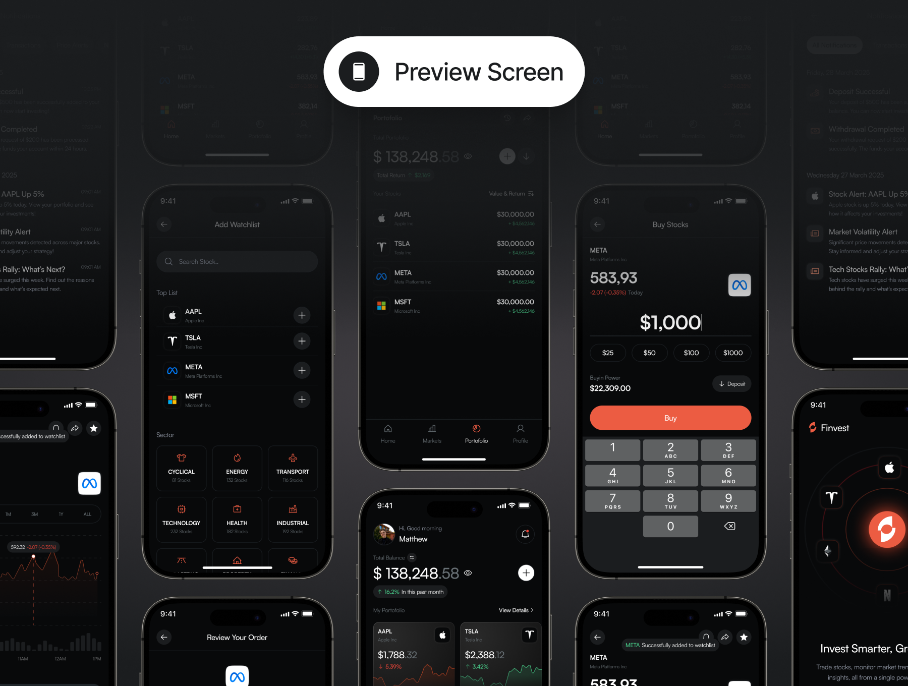 80+屏专业股票分析股票投资行情追踪移动应用模板 | Finvest - Stock Mobile App_55It4p