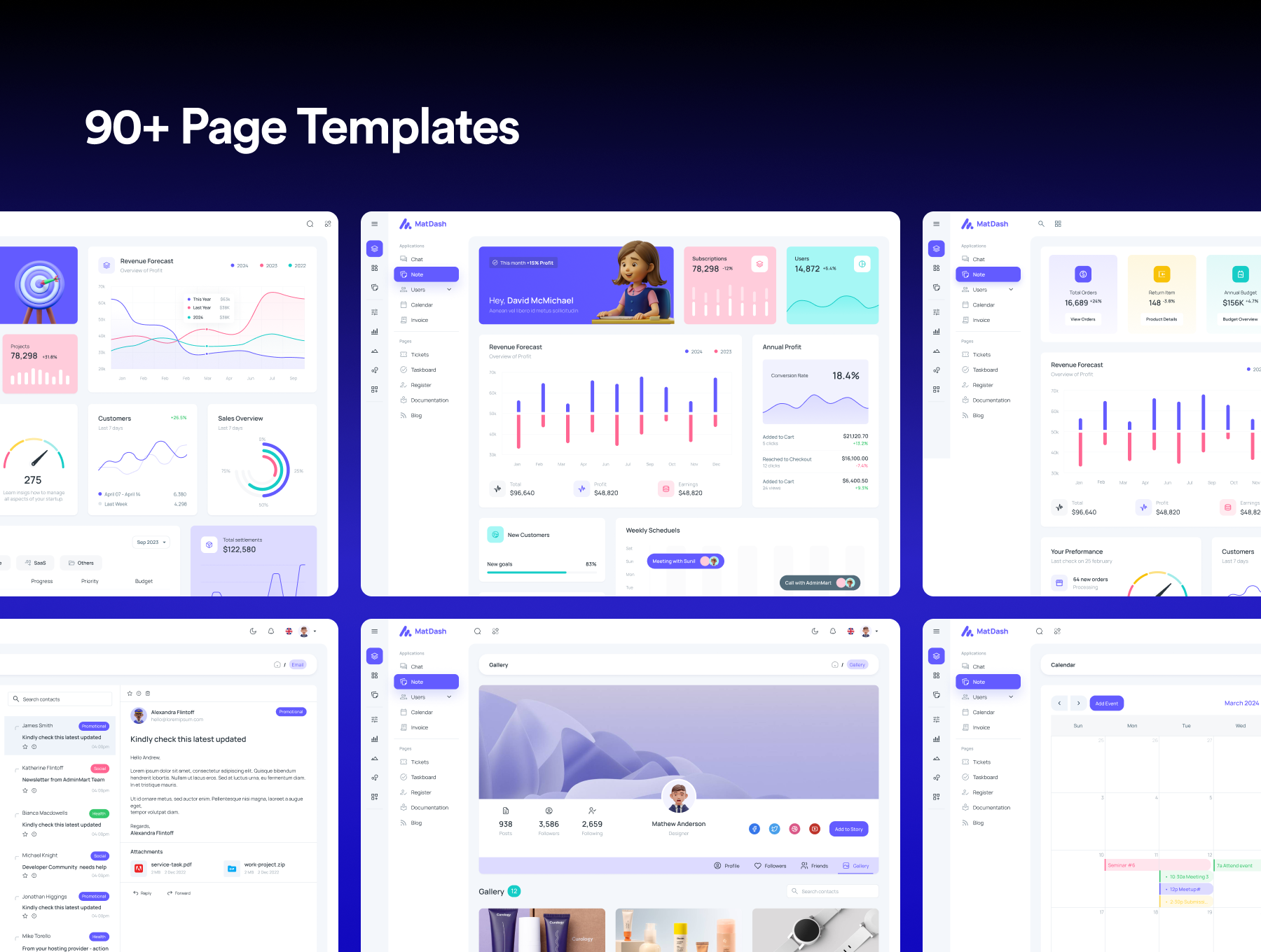 90+页面模板,45+组件,打造高效专业的React后台管理系统 | MatDash Tailwind React Admin Dashboard Template_6A0gRo
