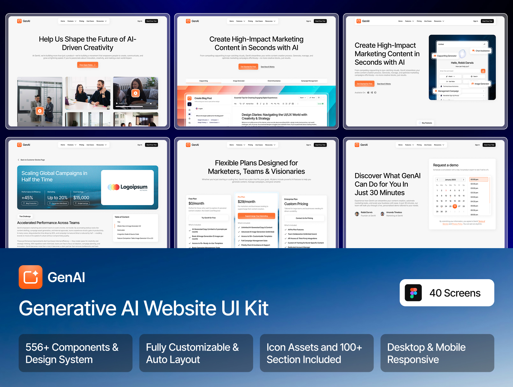 40屏生成式AI网站人工智能AI文生图落地页官网企业站界面模板 | Gen AI - Generative AI Website UI Kit_yYxPmn