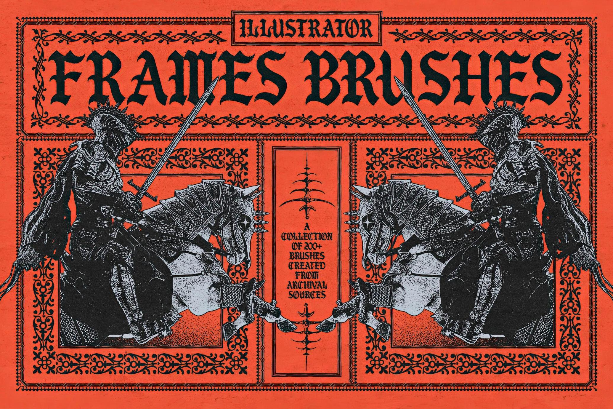 超200款复古中世纪华美边框装饰风格AI笔刷| Frames Brushes for Adobe Illustrator_SuW0dj