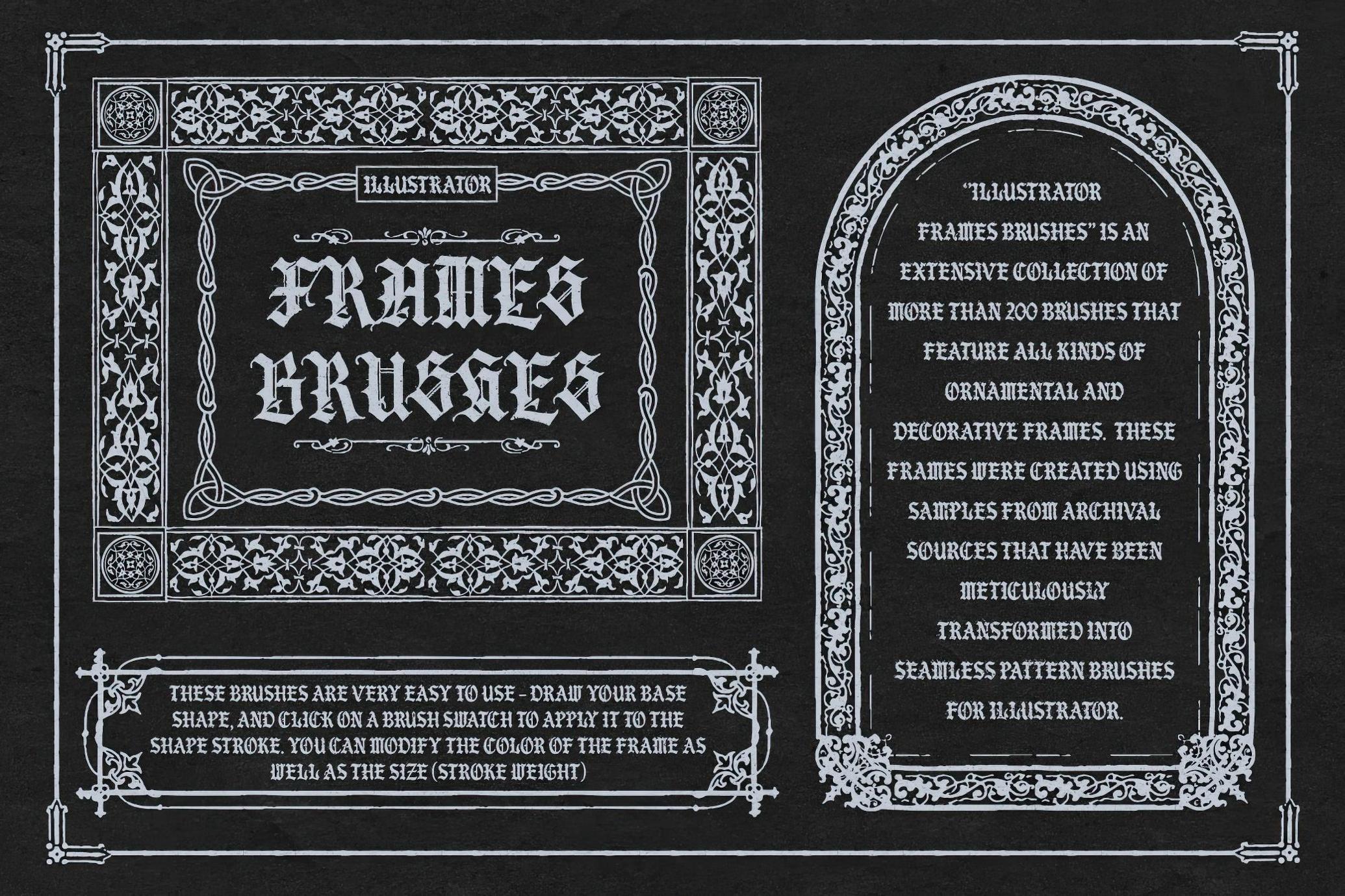 超200款复古中世纪华美边框装饰风格AI笔刷| Frames Brushes for Adobe Illustrator_UItBVT
