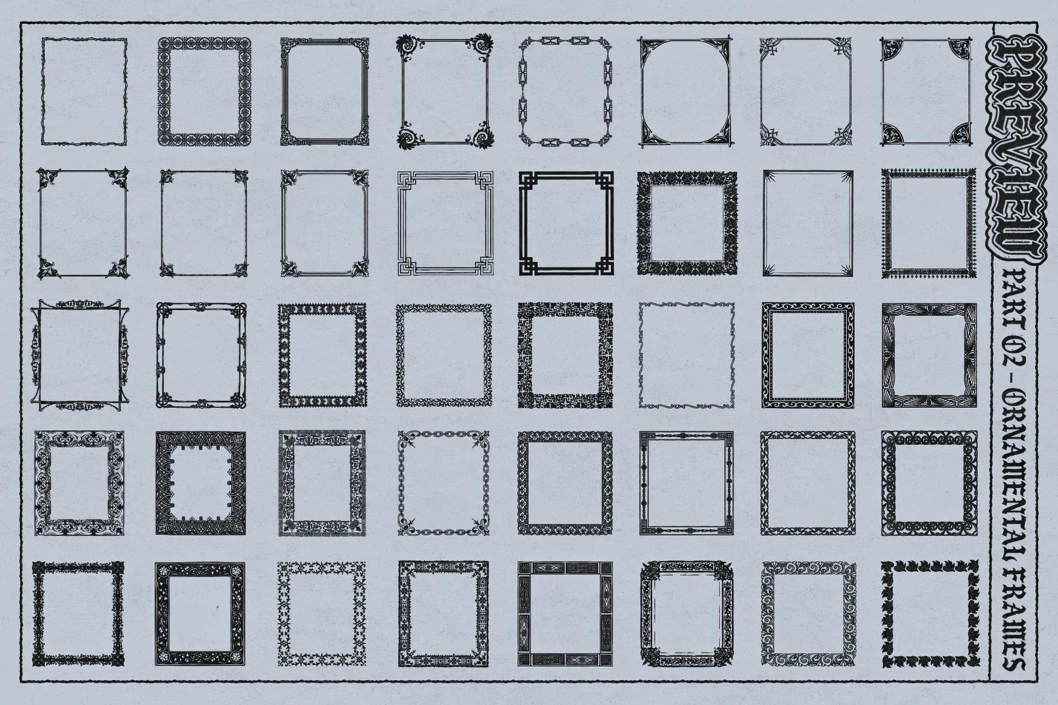 超200款复古中世纪华美边框装饰风格AI笔刷| Frames Brushes for Adobe Illustrator_rHFELq