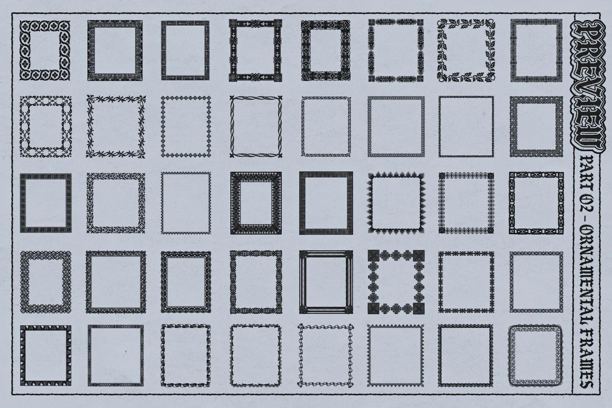 超200款复古中世纪华美边框装饰风格AI笔刷| Frames Brushes for Adobe Illustrator_Mwlmti