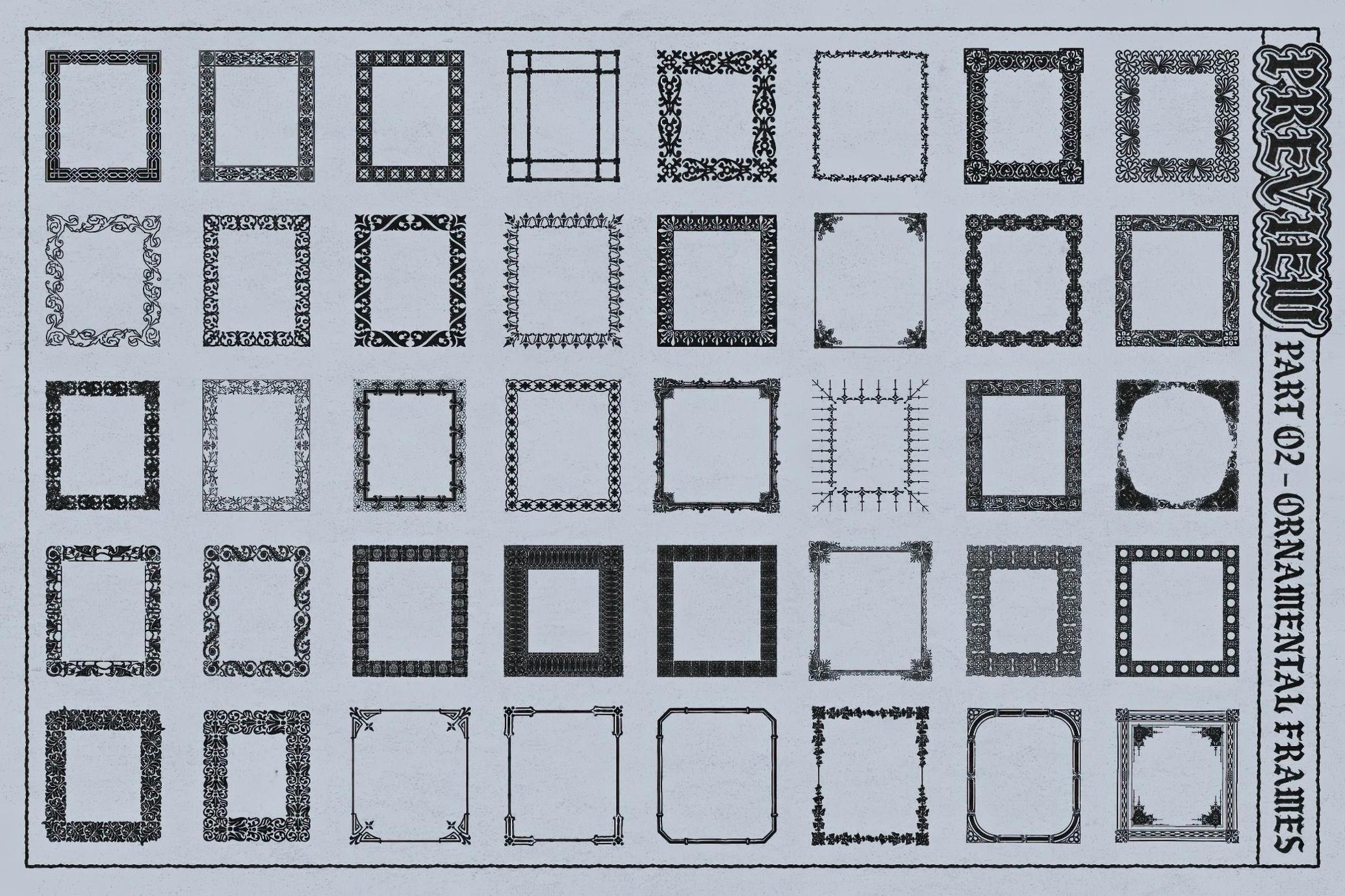 超200款复古中世纪华美边框装饰风格AI笔刷| Frames Brushes for Adobe Illustrator_h3ccJE