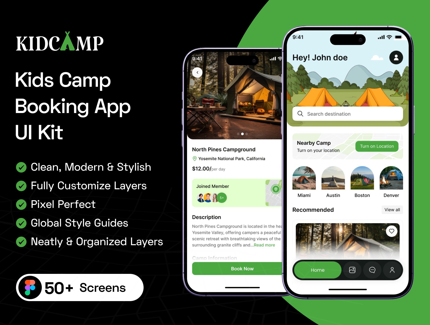 50+屏儿童营地户外活动夏令营与亲子活动预定App UI套件 | Kids Camp Booking App UI Kit_npmgfW