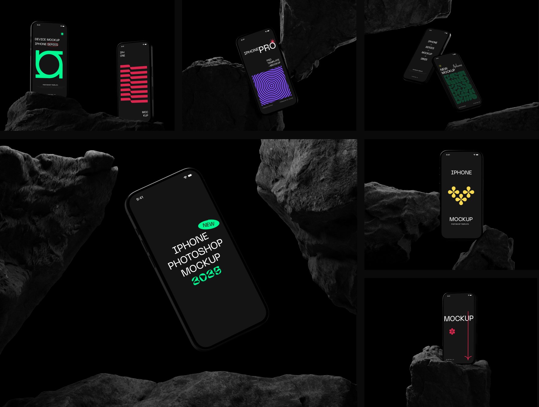 16个高端暗黑岩石工业风iPhone样机合集 Iphone Mockup Pack – 16 Scenes_uP1thh