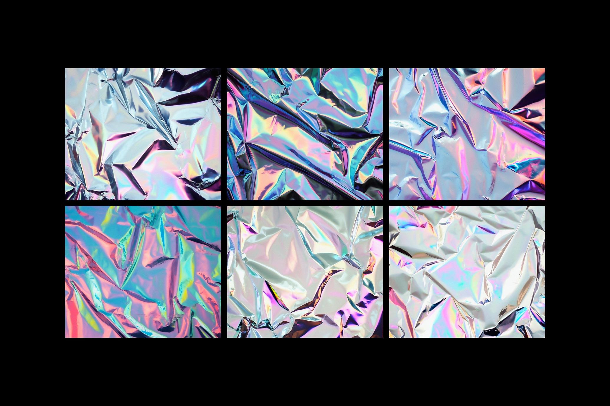6款科技高光朋克风折皱感虹彩全息箔纸材质合集 | Iridescent Holographic Foil_x2c70Y
