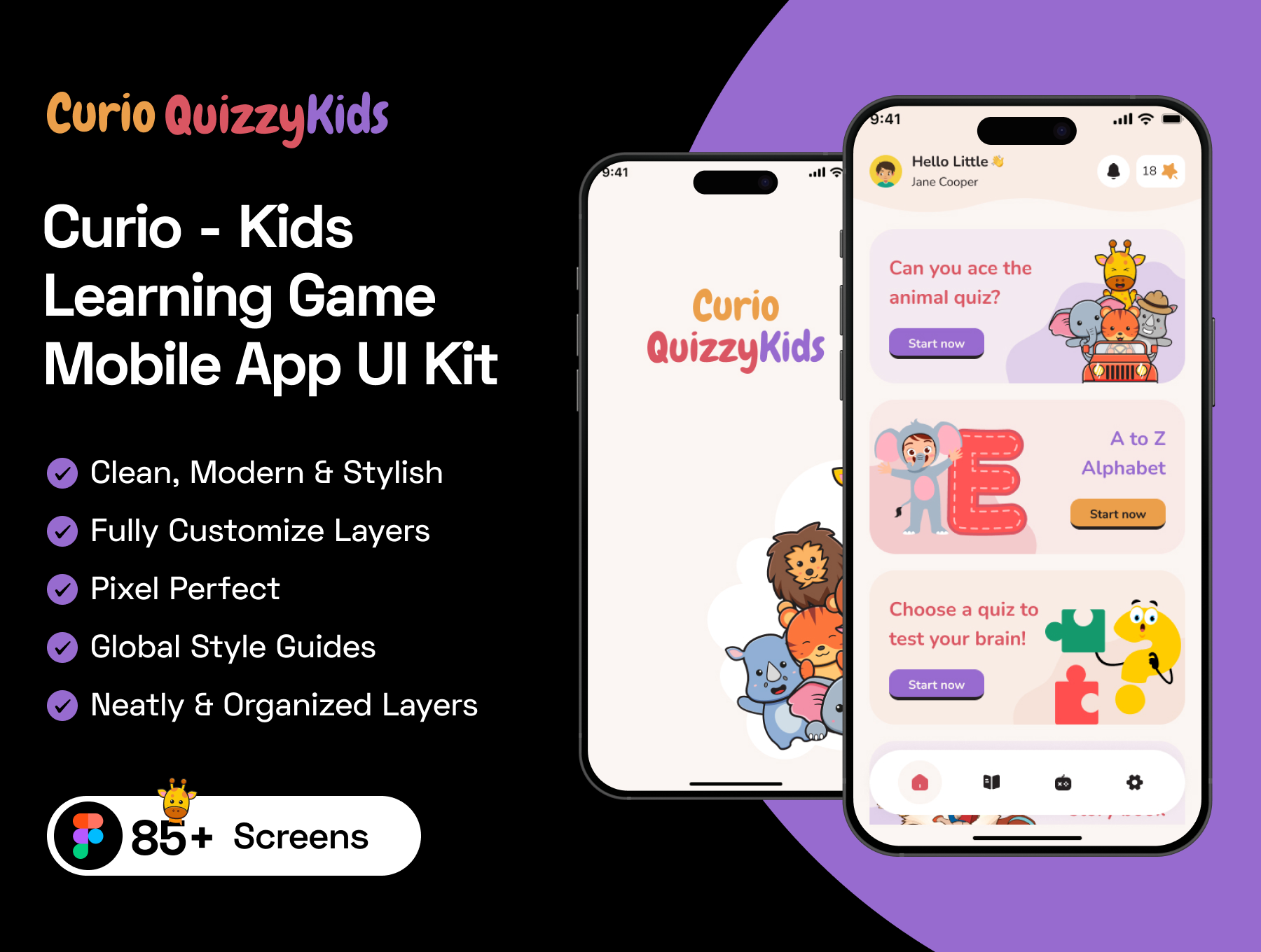 85+屏早教游戏化学习认知开发多彩趣味儿童教育APP界面 | Curio - Kids Learning Game Mobile App UI Kit_CGixlU