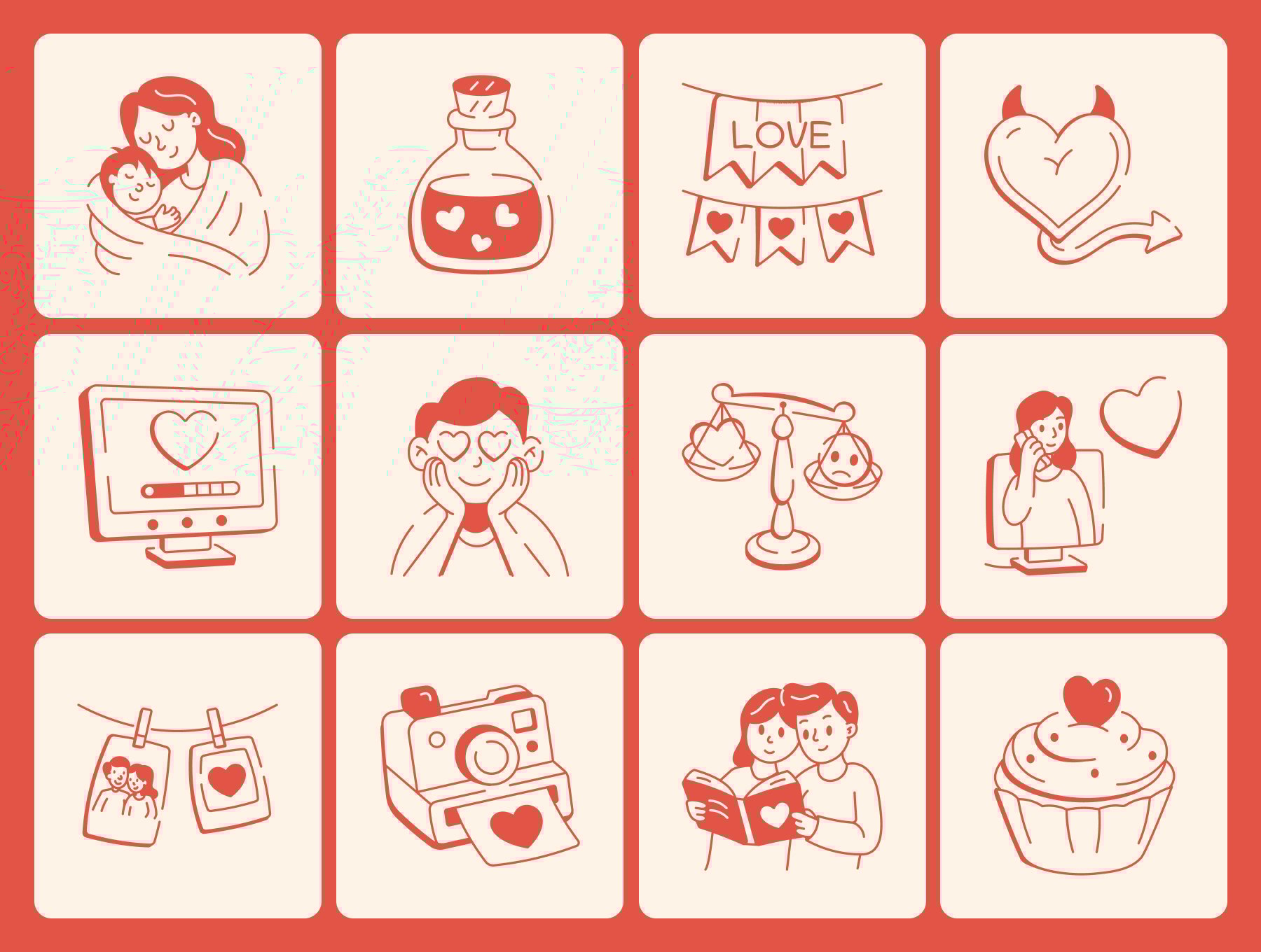 100款手绘爱心超萌浪漫元素甜蜜图标图形素材合集 | Love Doodles Set_92q2vm