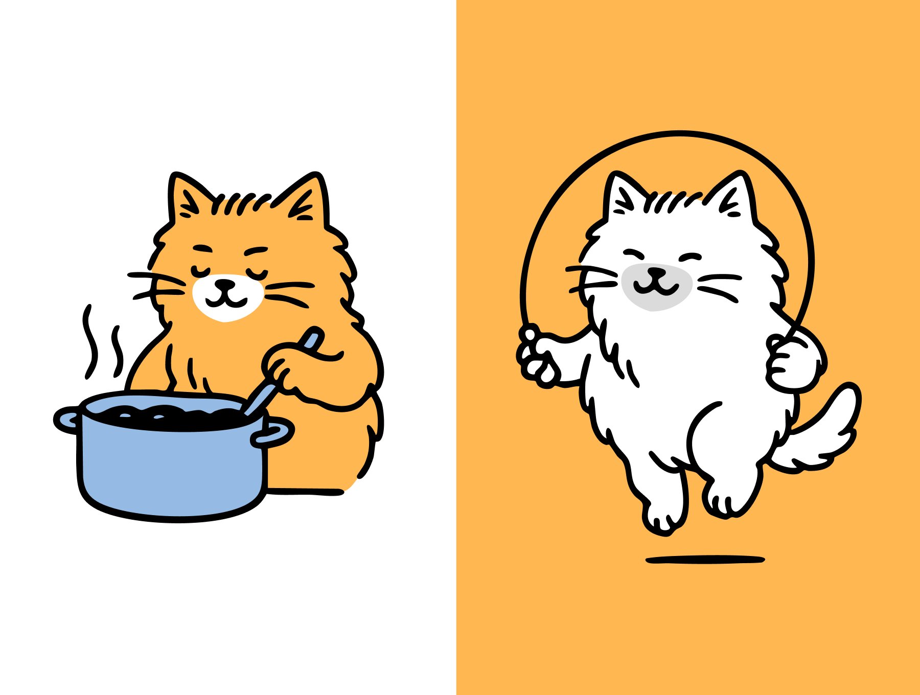 12款可爱风趣手绘猫咪生活场景插画素材包 | 12 Hand-Drawn Cat Illustrations_img_1