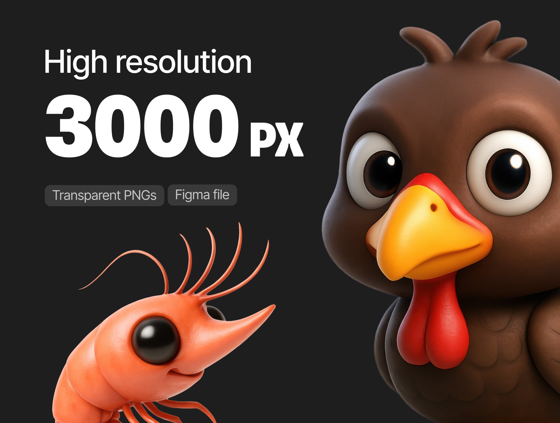 100个可爱卡通萌趣狮子猫头鹰章鱼等3D动物图标  | Animals | 100pcs 3D Icons_Yvgkki