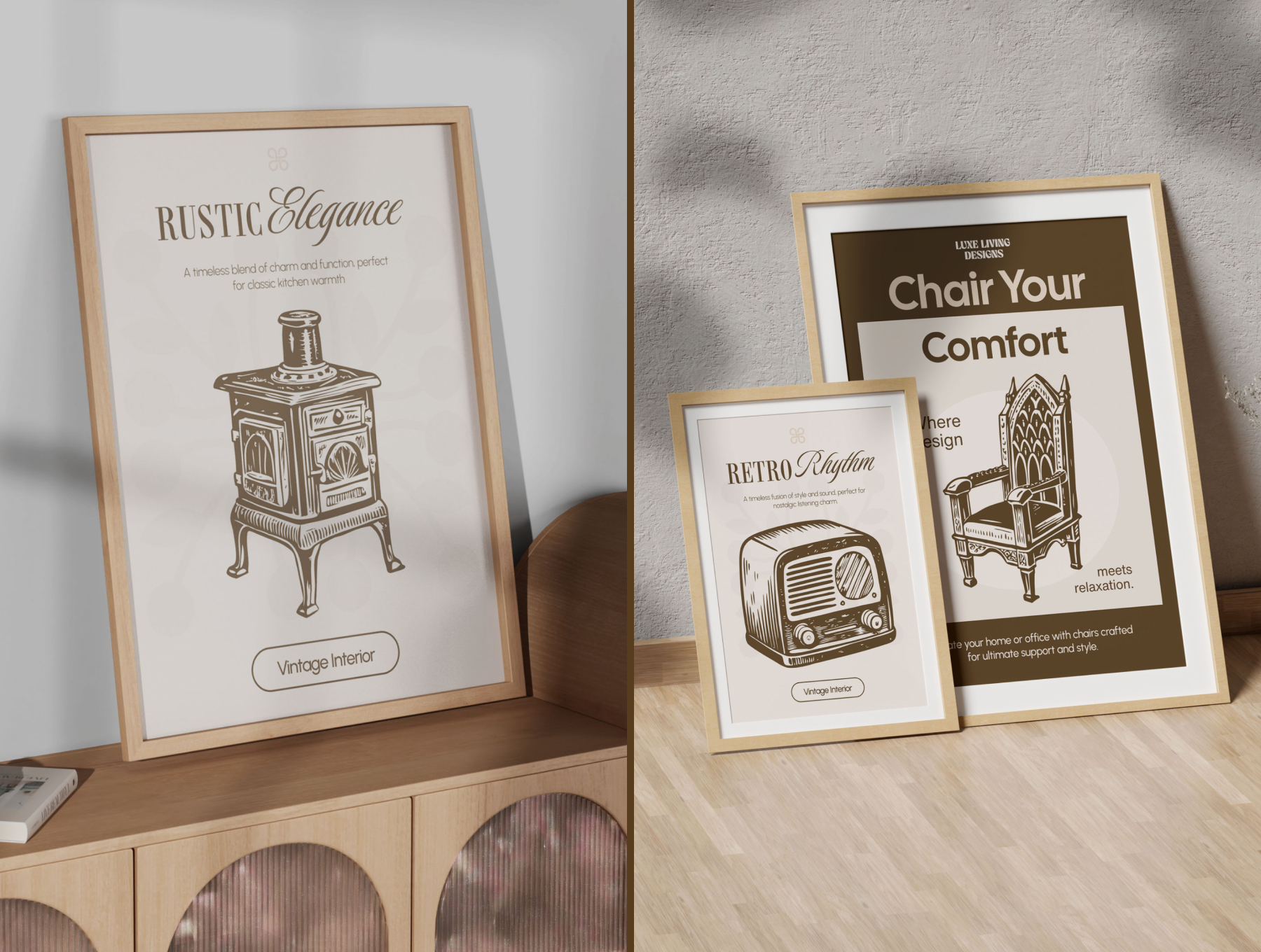 30+个复古古典家居桌椅台灯等插画合集 | Vintage Interior illustration Set_V7X0tN
